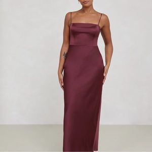 Park & Fifth maxine dress burgundy bubble satin silky midi slip gown bridesmaid